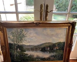 Landscape oil painting with gilt frame