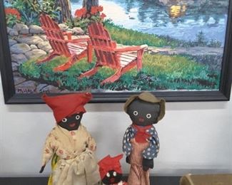Vintage handmade dolls... small Mammy doll is made over a dinner bell...from New Orleans