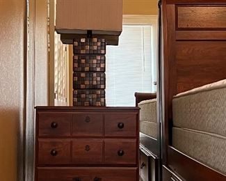 Ashley Queen Sleigh Bed w Underbed Storage, Dresser w Mirror, 1 Nightstand, Chest of Drawers/Media Center, Table Lamp