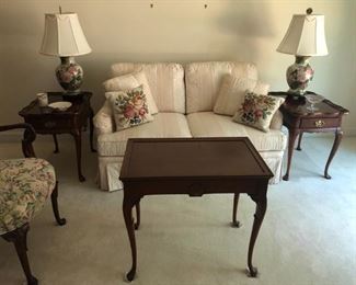 LOVESEAT COFFEE TABLE AND PAIR OF END TABLES