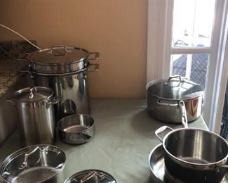 ALL CLAD LARGE POT AND EMERIL POTS AND PANS