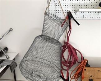 FISHING BASKET, WORKMATE, JUMPER CABLES