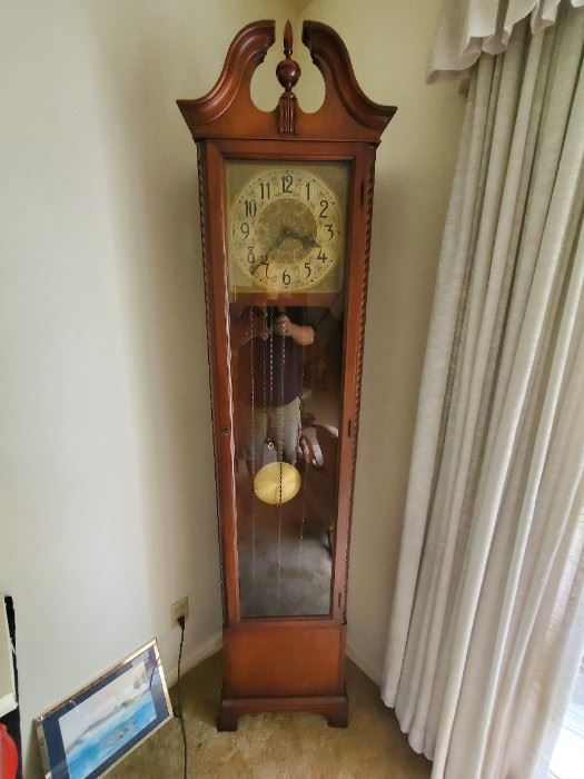 Revere Clock Company 1932 Grandmother clock with 3 weights and Westminster chimes.  Comes complete with catalog and operating instructions.  Beautiful condition and runs great.  Accurate time.