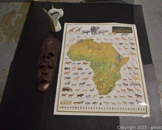 Hand Carved Wooden African Mask Glass Bead Ibiza Deer Head Sculpture Rowland Ward Poster