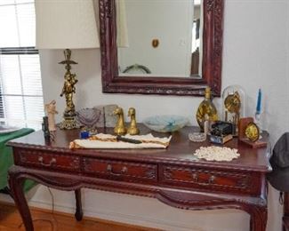 Mahogany writing desk and mirror