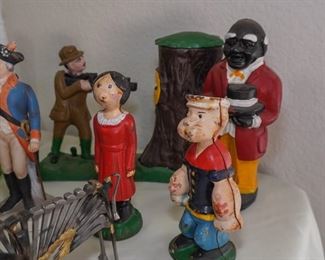 Cast iron banks - Popeye, Olive Oyl, and more