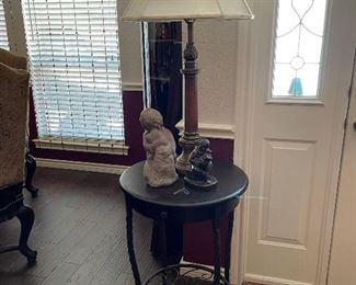 Accent table, statuary, table lamp