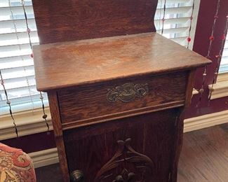 Antique tiger oak bedside table, great details