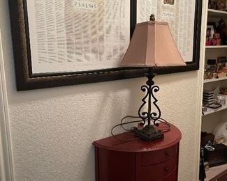 Accent table with drawers, metal base table lamp