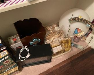 Gift boxes, Christmas lights small electric fire place, welcome