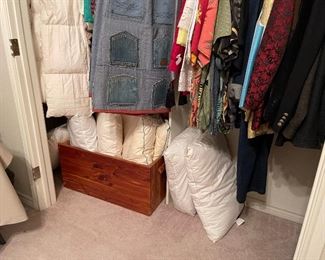 Pillows, hand made quilts