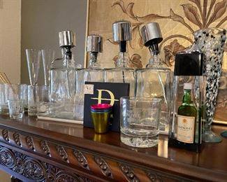 Vintage decanters, different stem ware