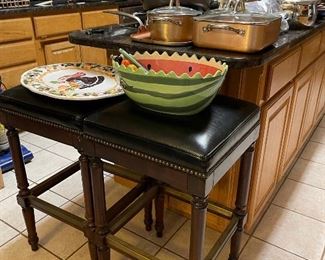 Two bar stools, ceramic pieces