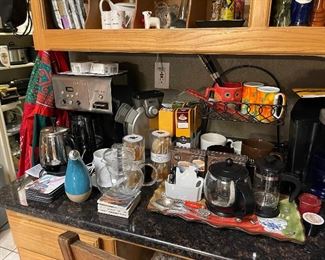 Cuisinart coffee maker, tea pots, coasters, waffle maker