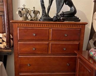 Great chest of drawers, metal crowns, Austin Prod. Inc. sculptures