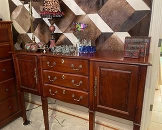 Sideboard with lots of storage, glass votive holders