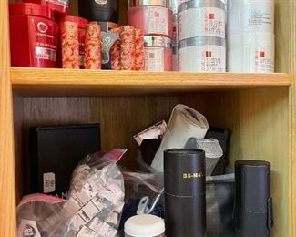 Jewelry cleaning supplies, make up brushes in cases, skin 