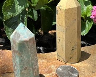 Amazonite on the left, Mookaite on the right.
