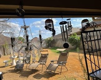 chandalier and wind chimes