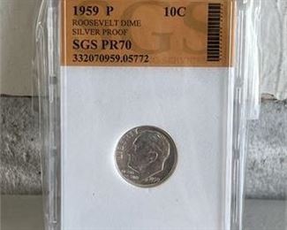 Lot 11
1959 P graded silver proof dime