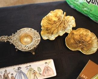 Virginia Metalcrafters dishes & 800 silver tea strainer