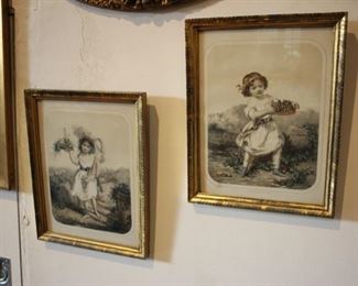 Pair hand colored lithographs