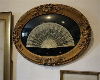 Pair framed antique fans