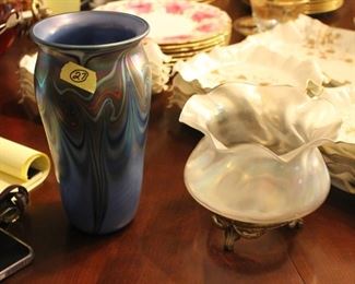 Orient & Flume vase; Quezel? bowl on stand