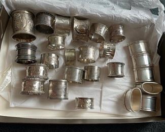 Lot silver plate napkin rings & set 6 800 silver napkin rings