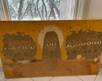 Large framed Jesus and the Apostles batik from Brazil