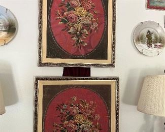 French hand painted wallpaper fragments 