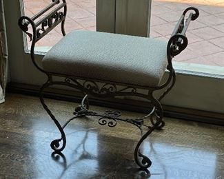 Pair of antique French iron benches custom fitted