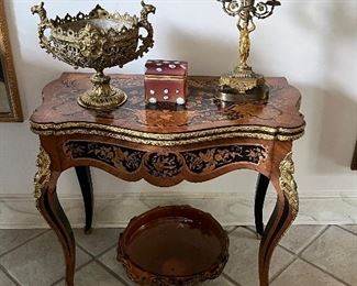 French Napoleon III Game Table in Polychrome Woods with gilt Bronze Applications