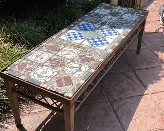 Pair of antique French tiled benches