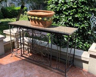 Antique French console with original slate top…former balcony rail