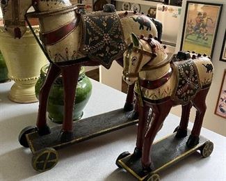 Fine Floral Hand Painted Wooden Thakurji Toy Horses