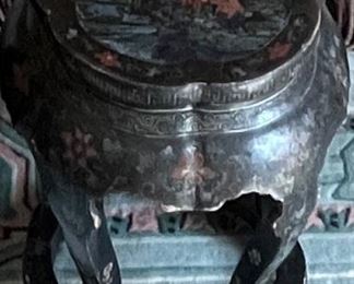 Circa 1800 pair of Chinese Carved Hand Painted Barrel Circular Garden Stool or Table