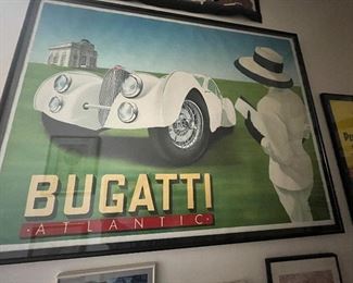 LARGE VINTAGE ORIGINAL 'BUGATTI ATLANTIC" HAND SIGNED POSTER/PRINT BY RAZZIA (B. 1949)