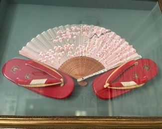 Wonderful antique Japanese cased fan and slides