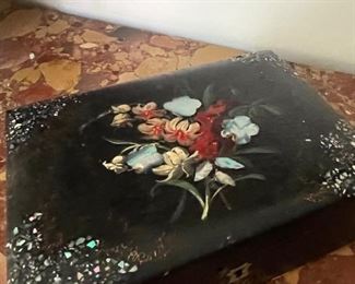 Mother of pearl and lacquer hand painted keepsake box