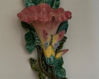 Fine antique Majolica wall pocket 