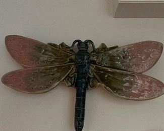 Large dragonfly majolica wall pocket 19th C