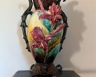 Huge majolica iris vase RARE