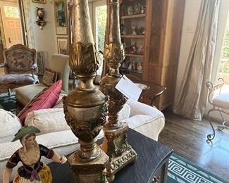 Pair of antique gilt wood candlesticks 