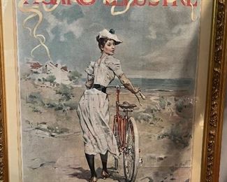 1893 Figaro Illustre CHromolithograph-Woman With Bike on Beach