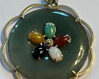 Colors of jade 14K pendant 