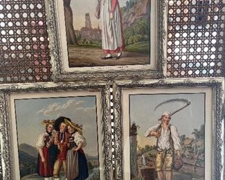 Three antique French hand tinted engravings circa 1790