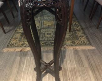 Carved Rosewood  plant stand with marble top