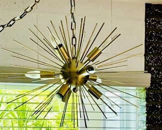 9 light Brass Sputnik swag light, plug-in