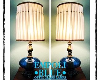 *Pair of Empoli Blue Optic glass lamps. 
Measures: 34"tall • Glass 11.5"wide
*Sold as a pair only. 